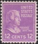 Purple 12-cent U.S. postage stamp picturing Zachary Taylor