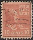 Brown red 10-cent U.S. postage stamp picturing John Tyler