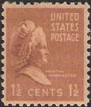 Brown 1.5-cent U.S. postage stamp picturing Martha Washington