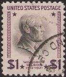 Purple and black $1 U.S. postage stamp picturing Woodrow Wilson
