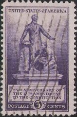 Purple 3-cent U.S. postage stamp picturing Emancipation Monument