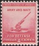 Red 2-cent U.S. postage stamp picturing anti-aircraft gun