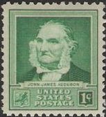 Green 1-cent U.S. postage stamp picturing John James Audubon