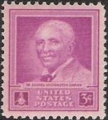 Red violet 3-cent U.S. postage stamp picturing George Washington Carver