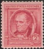 Red 2-cetn U.S. postage stamp picturing James Fenimore Cooper