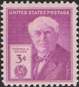Red violet 3-cent U.S. postage stamp picturing Thomas Edison