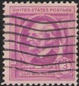 Red violet 3-cent U.S. postage stamp picturing Ralph Waldo Emerson