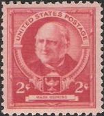 Red 2-cent U.S. postage stamp picturing Mark Hopkins