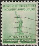 Green 1-cent U.S. postage stamp picturing Statue of Liberty