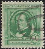 Green 1-cent U.S. postage stamp picturing Washington Irving