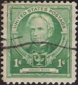 Green 1-cent U.S. postage stamp picturing Horace Mann