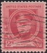 Red 2-cent U.S. postage stamp picturing John Philip Sousa