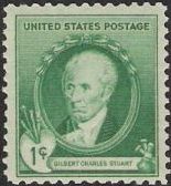 Green 1- cent U.S. postage stamp picturing Gilbert Charles Stuart