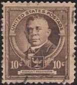 Brown 10-cent U.S. postage stamp picturing Booker T. Washington