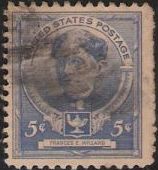 Blue 5-cent U.S. postage stamp picturing Frances Willard