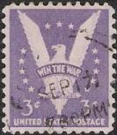 Purple 3-cent U.S. postage stamp picturing stylized eagle surrounded by stars