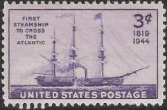 Purple 3-cent U.S. postage stamp picturing SS Savannah