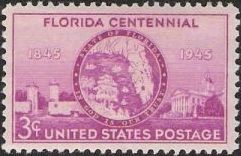 Red violet 3-cent U.S. postage stamp picturing Florida state seal