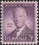 Purple 3-cent U.S. postage stamp picturing Alfred Smith