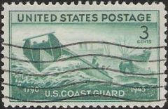 Green 3-cent U.S. postage stamp picturing Coast Guard vessels