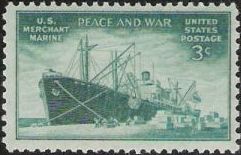 Green 3-cent U.S. postage stamp picturing ship at dock