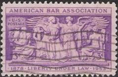 Purple 3-cent U.S. postage stamp picturing relief from U.S. Supreme Court