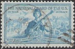 Blue 3-cent U.S. postage stamp picturing National Guardsman