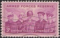 Red violet 3-cent U.S. postage stamp picturing service members