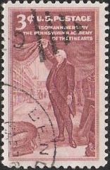 Violet brown 3-cent U.S. postage stamp picturing Charles Wilson Peale