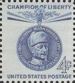 Blue 4-cent U.S. postage stamp picturing Gustaf Mannerheim