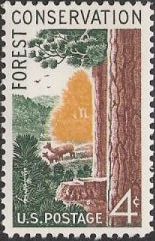4-cent U.S. postage stamp picturing forest scene
