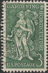 Green 3-cent U.S. postage stamp picturing woman carrying produce