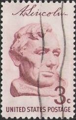 Purple 3-cent U.S. postage stamp picturing Abraham Lincoln