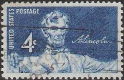 Blue 4-cent U.S. postage stamp picturing Abraham Lincoln