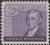 Purple 3-cent U.S. postage stamp picturing James Monroe