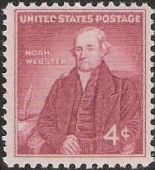 Red violet 4-cent U.S. postage stamp picturing Noah Webster