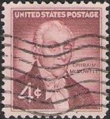 Purple brown 4-cent U.S. postage stamp picturing Ephraim McDowell