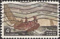 4-cent U.S. postage stamp picturing Winslow Homer painting 'Breezing Up'