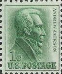 Green 1-cent U.S. postage stamp picturing Andrew Jackson