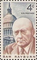 Blue and brown 4-cent U.S. postage stamp picturing Sam Rayburn