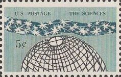 Blue green and black 5-cent U.S. postage stamp picturing sphere