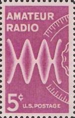 Red purple 5-cent U.S. postage stamp picturing radio waves