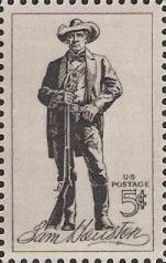 Black 5-cent U.S. postage stamp picturing Sam Houston