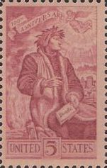 Dark red 5-cent U.S. postage stamp picturing Dante Alighieri