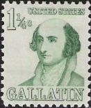 Green 1.25-cent U.S. postage stamp picturing Albert Gallatin