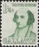 Green 1.25-cent U.S. postage stamp picturing Albert Gallatin