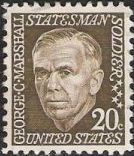 Brown 20-cent U.S. postage stamp picturing George Marshall