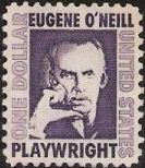 Purple $1 U.S. postage stamp picturing Eugene O'Neill