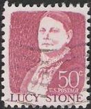 Maroon 50-cent U.S. postage stamp picturing Lucy Stone