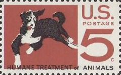Brown and black 5-cent U.S. postage stamp picturing dog